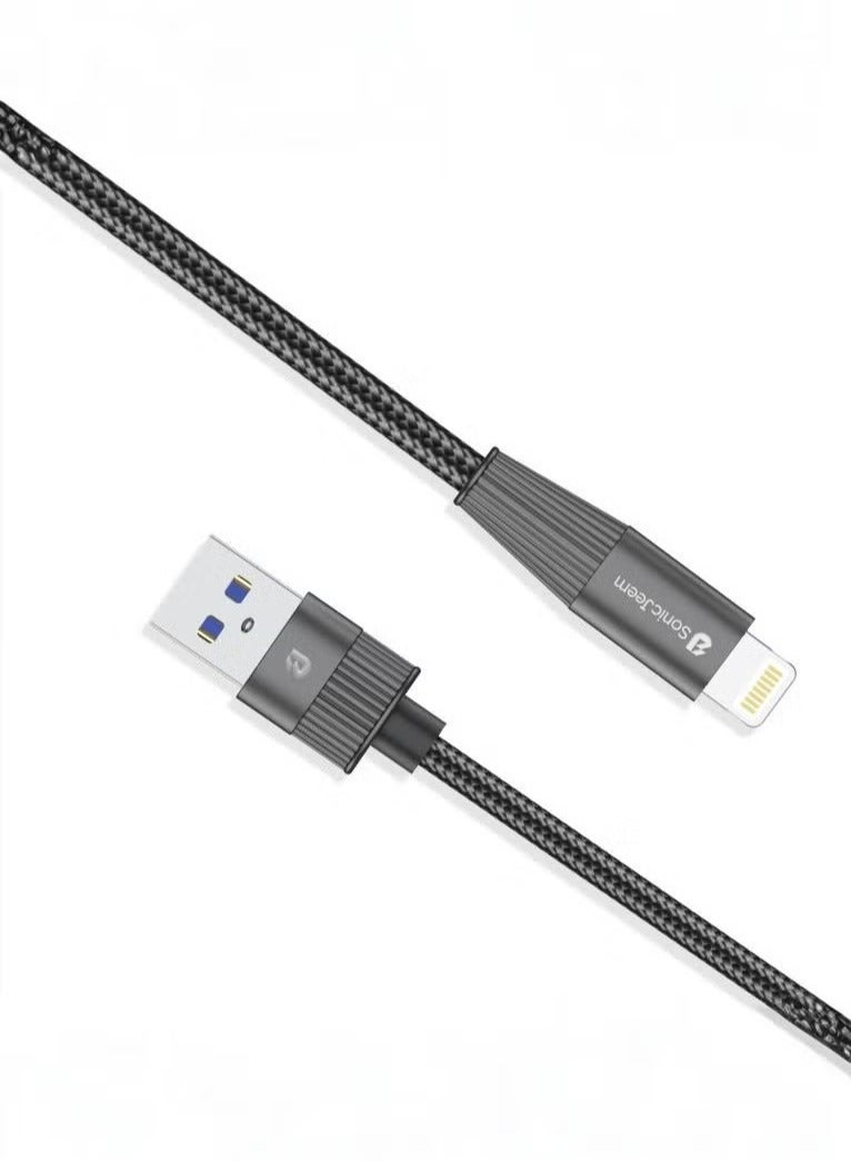 SONIC JEEM AE-Sonic Game 3.0A USB-LIGHTNING Charging Cable with Smart Chip, 1.20m, Black - Image 1