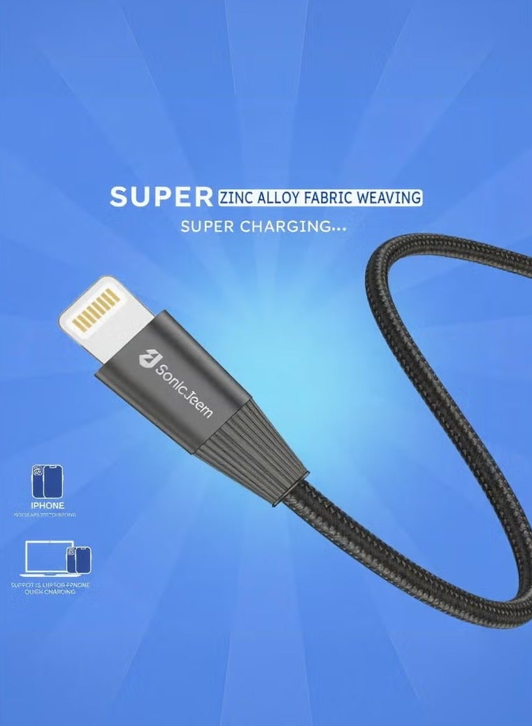 SONIC JEEM AE-Sonic Game 3.0A USB-LIGHTNING Charging Cable with Smart Chip, 1.20m, Black - Image 2