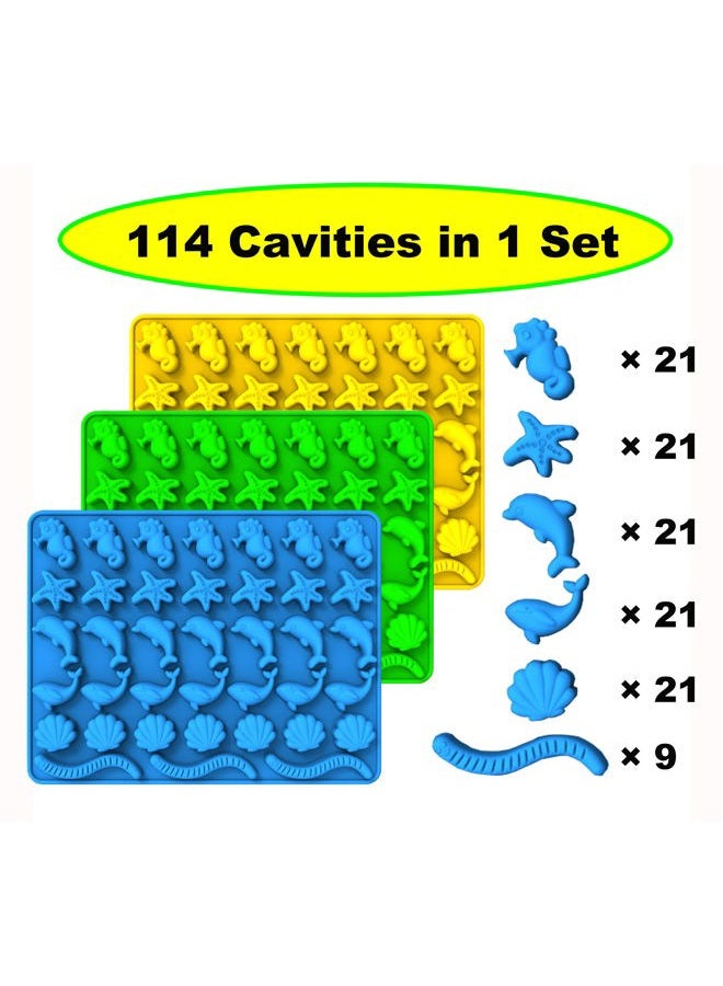 KRLIFCSL Mini Gummy Ocean Animals Silicone Candy Molds Including Hippocampus, Starfishs, Dolphins, Whales, Shells, Worms, for Making Gummies, Chocolates, Vitamin Candy, Pack of 3. (Mini Sea Animal) - Image 4