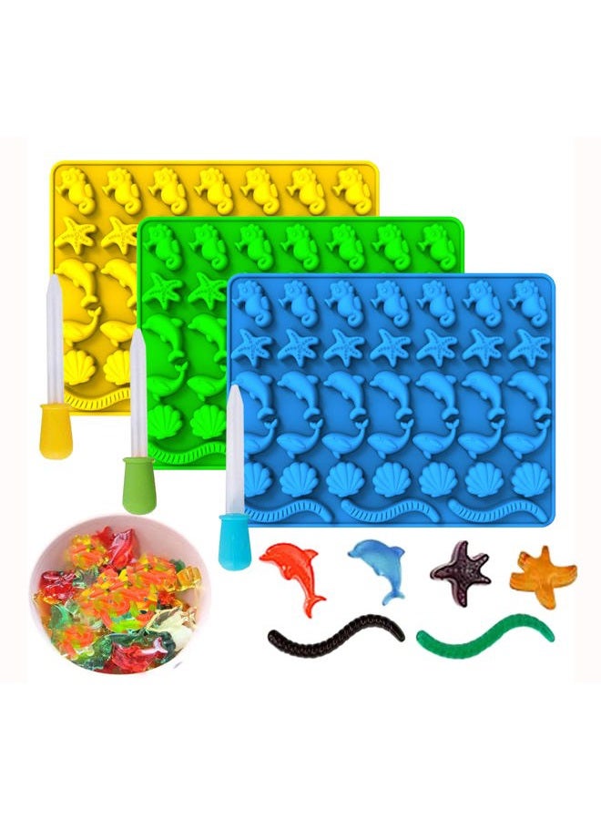 KRLIFCSL Mini Gummy Ocean Animals Silicone Candy Molds Including Hippocampus, Starfishs, Dolphins, Whales, Shells, Worms, for Making Gummies, Chocolates, Vitamin Candy, Pack of 3. (Mini Sea Animal) - Image 1