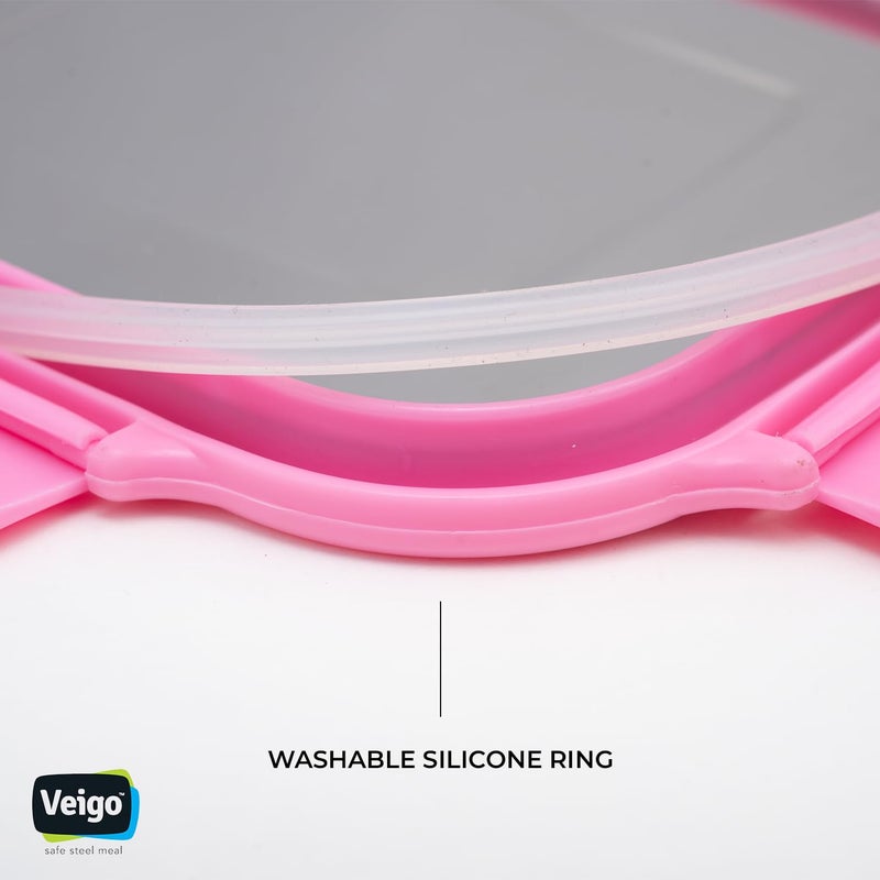 Veigo Veigo Set of 2 1 Stainless Steel Airtight Lunch Box 630 ML 1 Leakproof Condiment Container 180 ML Large Small Box with Silicone Ring Secure Lid Lock Freezer Dishwasher Safe Pink  - Image 5