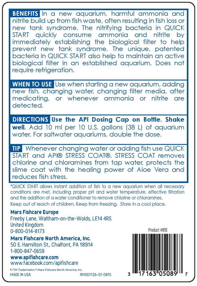 API QUICK START Freshwater and Saltwater Aquarium Nitrifying Bacteria 16-Ounce Bottle - Image 2