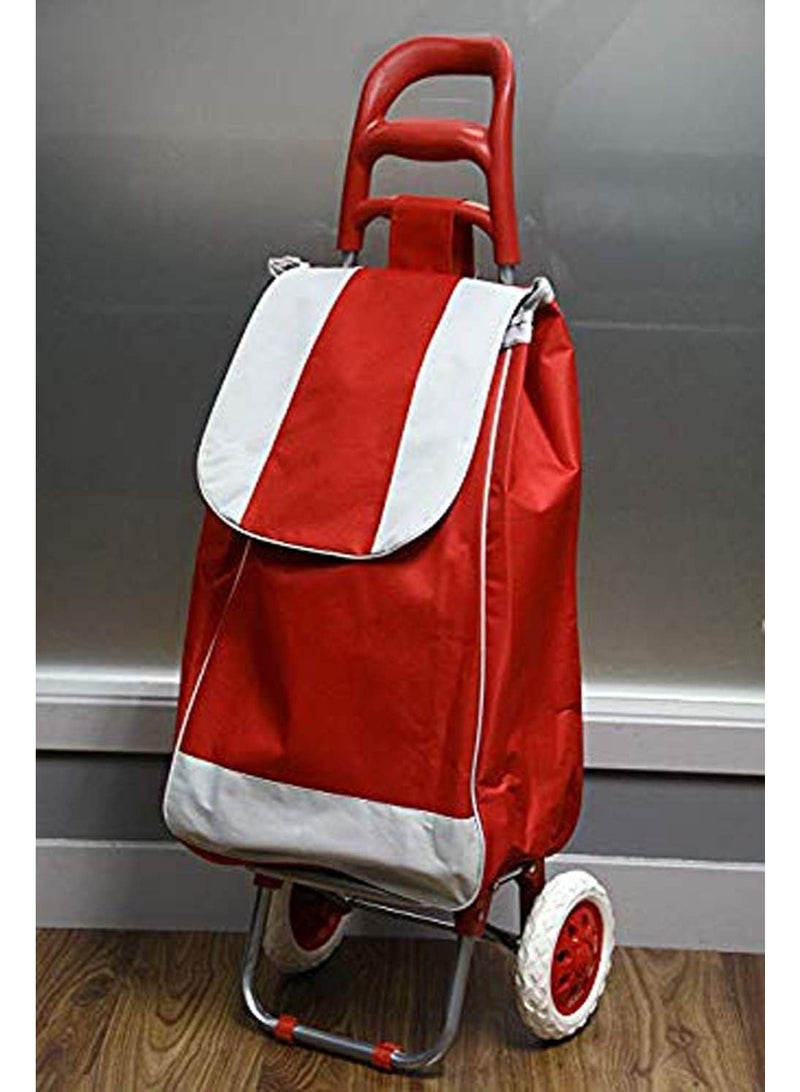 Decorhills Foldable Shopping Trolley Bag with Wheels – Multi-Functional Luggage & Grocery Cart, Durable Metal Frame, Large Storage Space, Easy to Carry Travel Bag for Vegetables & Daily Use - Red - Image 1