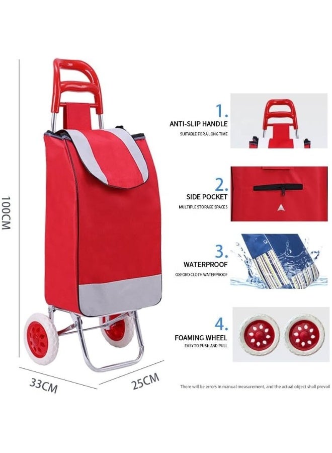 Decorhills Foldable Shopping Trolley Bag with Wheels – Multi-Functional Luggage & Grocery Cart, Durable Metal Frame, Large Storage Space, Easy to Carry Travel Bag for Vegetables & Daily Use - Red - Image 2