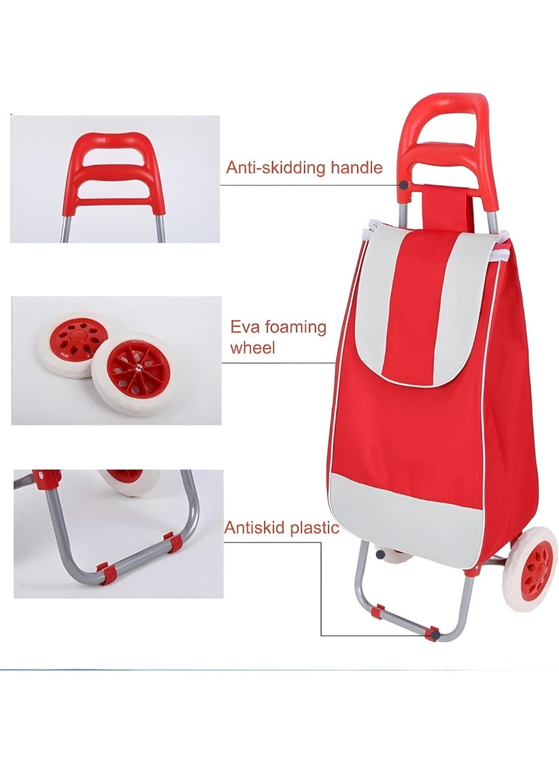 Decorhills Foldable Shopping Trolley Bag with Wheels – Multi-Functional Luggage & Grocery Cart, Durable Metal Frame, Large Storage Space, Easy to Carry Travel Bag for Vegetables & Daily Use - Red - Image 4