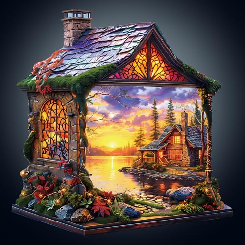 WOODBESTS Wooden Puzzles for Adults Sunset Cottage Wooden Jigsaw Puzzle for Adults Unique Animal Shape Wood Puzzles Adult Xmas Birthday Gifts for Puzzles Lovers 250 pcs L 134 131in - Image 1