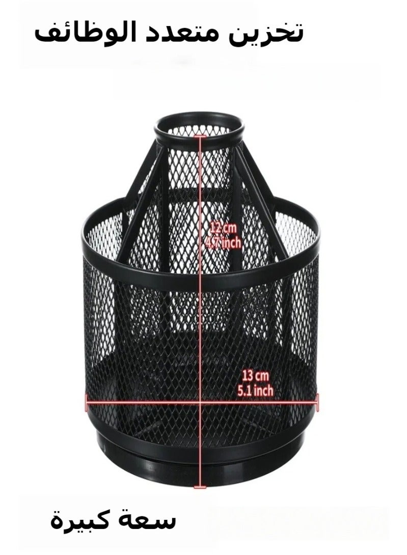 5 Slots 360°Degree Rotating Desk Organizers And Accessories, Pencil Holder for Desk, Pen Holder Black, Multi-Functional Desk Organizer Box, Desk Stationery Storage Box, Mesh Metal Pencil Cup for Off - Image 4