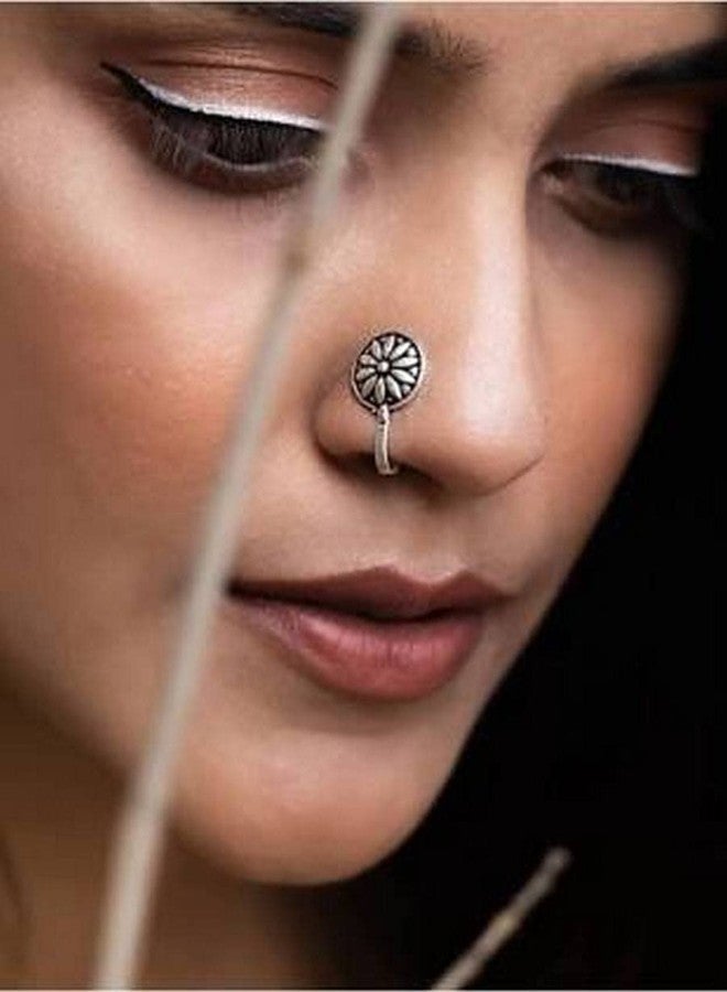 THANUS CRAFT THANU'S CRAFT Clip on Nose Ring without Piercing Stud Pressing Nose Pin oxidized jewellery for women - Image 2