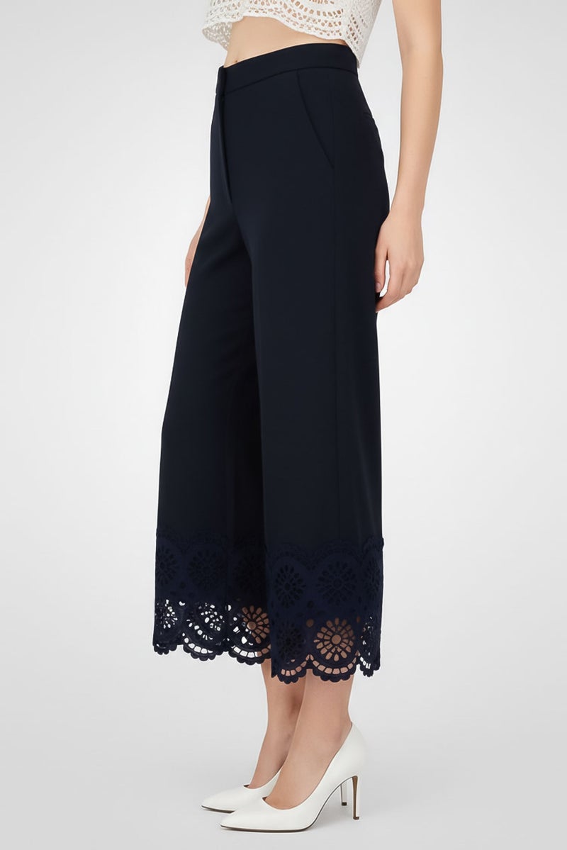 Lela Rose Women Regular Fit Textured Wide Leg Pants, Blue - Image 2
