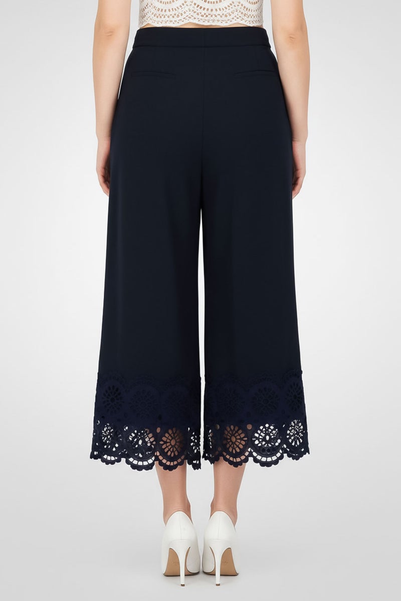 Lela Rose Women Regular Fit Textured Wide Leg Pants, Blue - Image 3