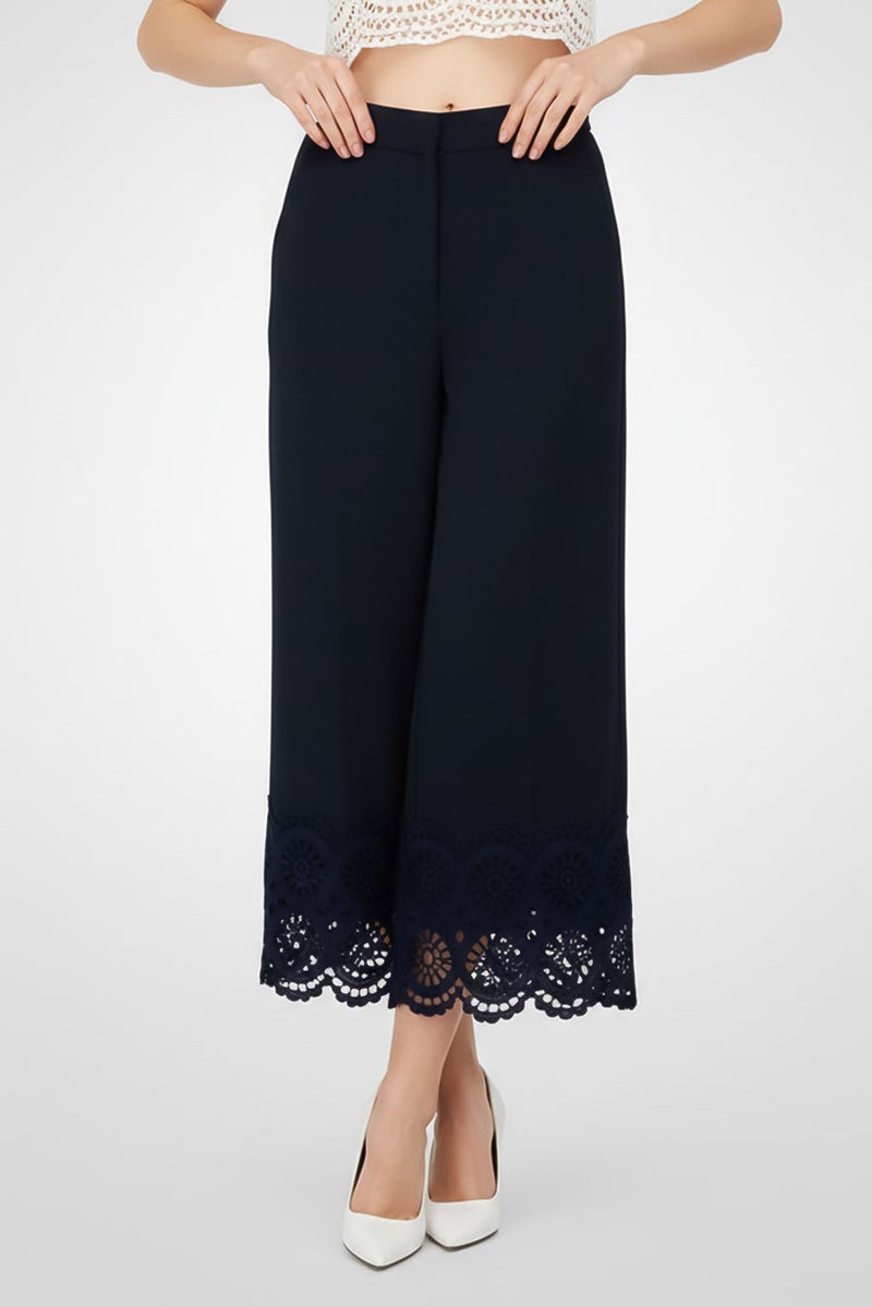Lela Rose Women Regular Fit Textured Wide Leg Pants, Blue - Image 1