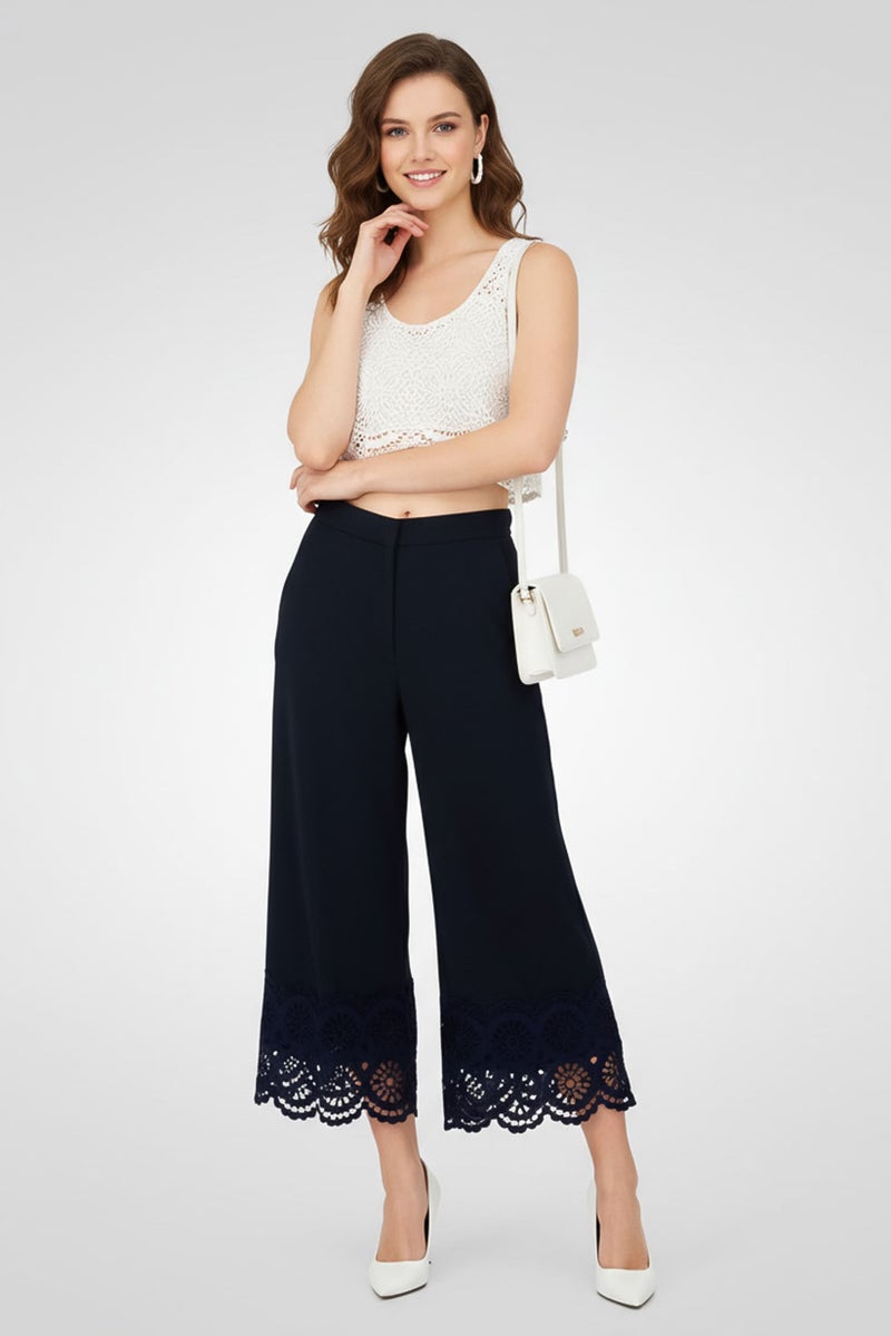 Lela Rose Women Regular Fit Textured Wide Leg Pants, Blue - Image 4