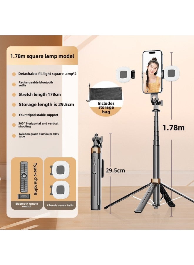 Y Sequence Mobile Phone Selfie Stick Bluetooth Selfie Mobile Phone Live Four-legged Stand Selfie Stick Manufacturers Wholesale-Color:Y 16-10inch Large Round Lamp - Black (stainless Steel)  - Image 3