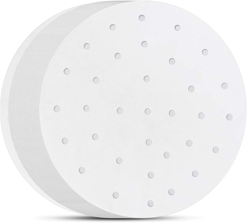 BYKITCHEN Air Fryer Parchment Paper, Set of 200, 8 inch Steamer Liners/Perforated Round Air Fryer Sheet Filter Liners/Dumpling Bamboo Steamer Paper for Airfryer, Steaming Basket and More - Image 1