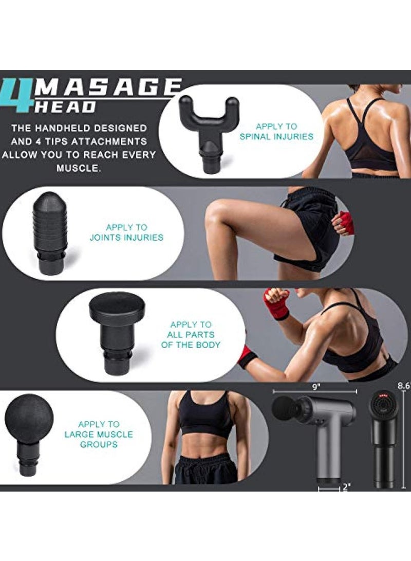 عربست جهاز تدليك الأنسجة العميقة بالقرع العميق للعضلات والسيلوليت، مسدس تدليك كهربائي محمول باليد لكامل الجسم لعلاج آلام العضلات والتصلب وعرق النسا وآلام الظهر، بما في ذلك 4 رؤوس تدليك - Image 3