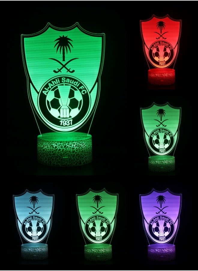 A&W Al Ahli 3D Night Light LED Lamp Table Lamp Football Illusion Lamp Remote Control Touch 16 Colors Changing Timer Function Football Gifts SPL League  - Image 1