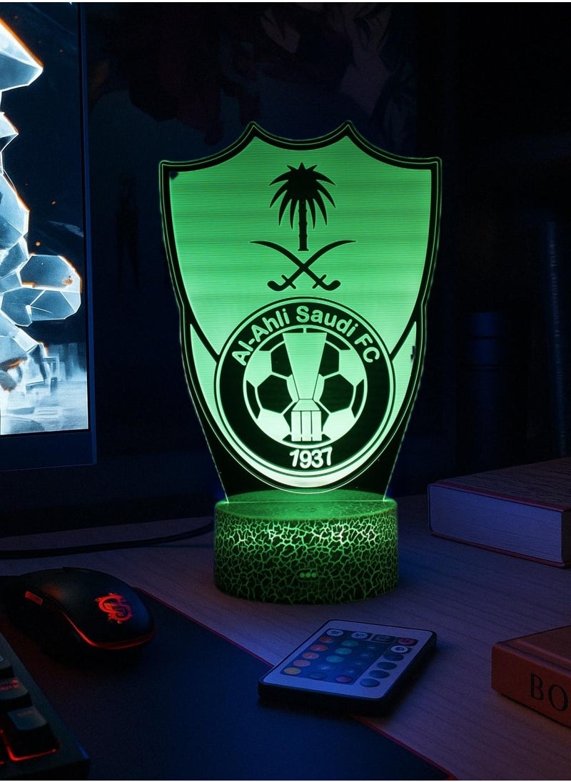 A&W Al Ahli 3D Night Light LED Lamp Table Lamp Football Illusion Lamp Remote Control Touch 16 Colors Changing Timer Function Football Gifts SPL League  - Image 2