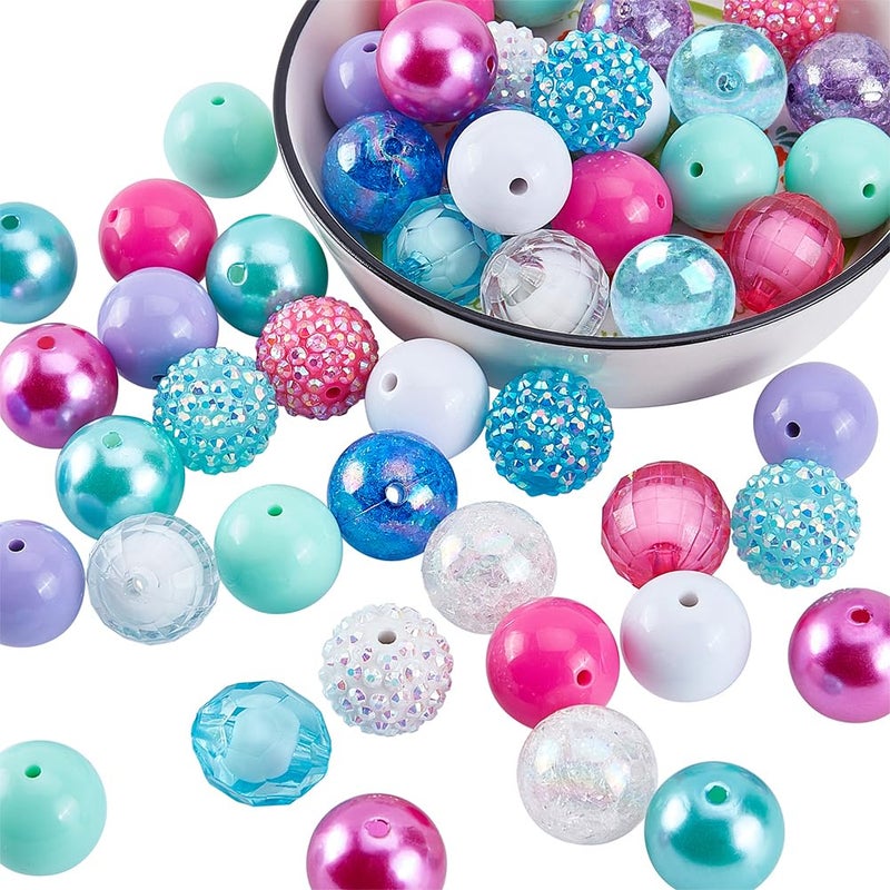 PH PandaHall 50pcs Chunk Beads 20mm Bubblegum Beads Colorful Pen Beads Large Rhinestone Pearl Beads Loose Beads Round Spacer Beads for Jewelry Bracelet Necklace Pen Bag Chain Making Crafts Supplies
