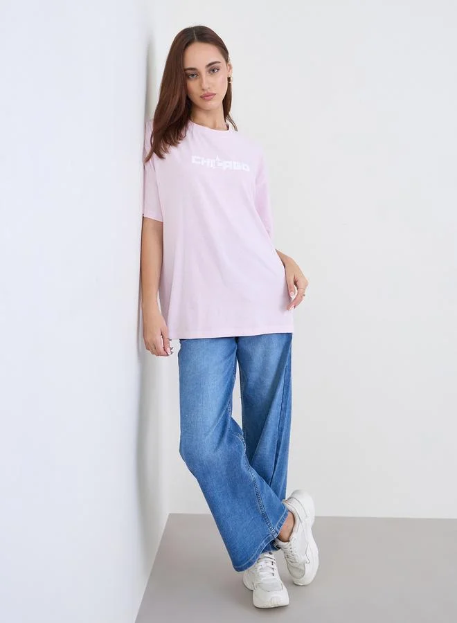 Styli Styli Women Pink Oversized Acid Wash T-Shirt
