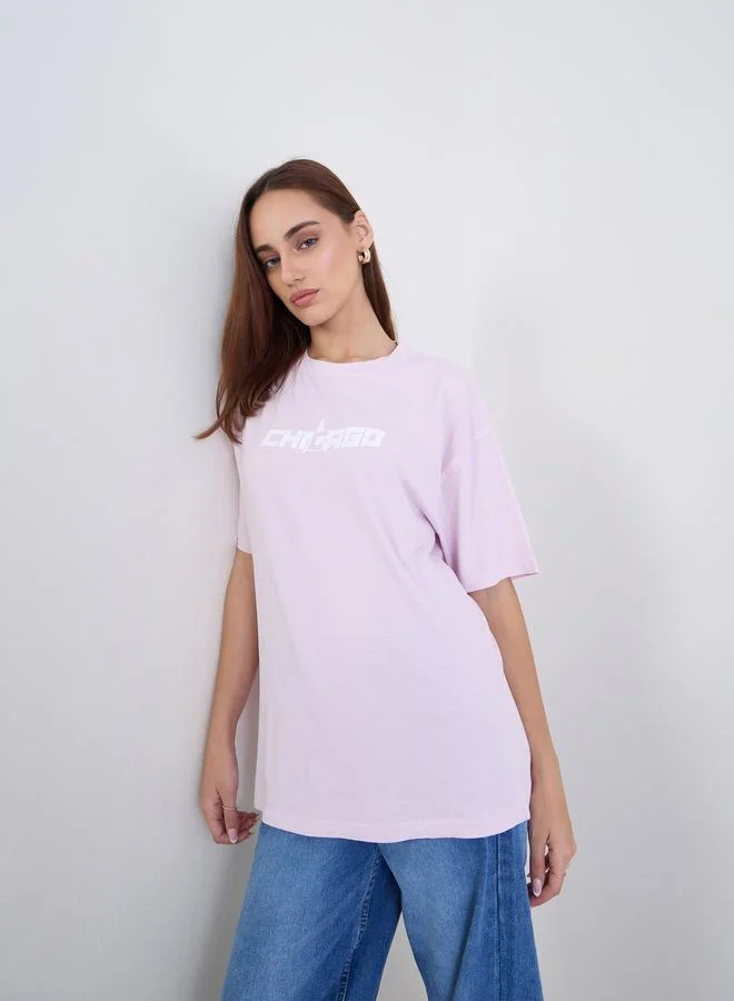 Styli Styli Women Pink Oversized Acid Wash T-Shirt