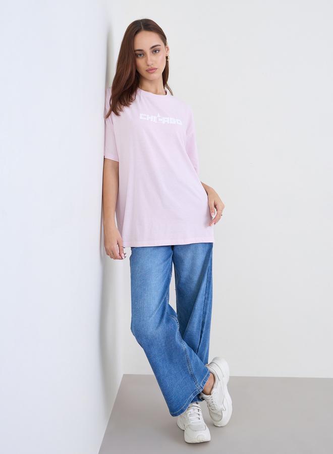 Styli Women Pink Oversized Acid Wash T-Shirt - Image 2
