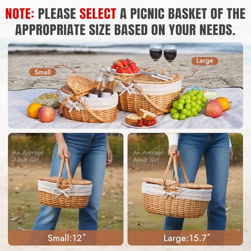 Happypicnic Wicker Picnic Basket with Handle 15 Large Empty Picnic Basket with Lid Removable Liner Vintage Hand Woven Basket for Picnics Camping Veg Picking Mothers Day Thanksgiving Solid - Image 3