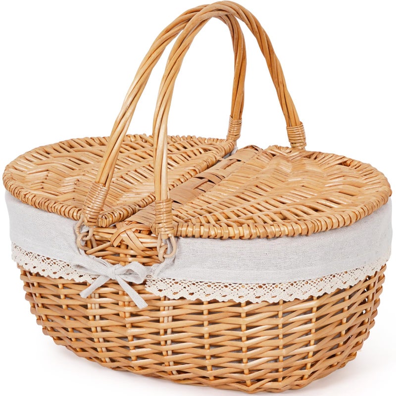Happypicnic Wicker Picnic Basket with Handle 15 Large Empty Picnic Basket with Lid Removable Liner Vintage Hand Woven Basket for Picnics Camping Veg Picking Mothers Day Thanksgiving Solid - Image 2