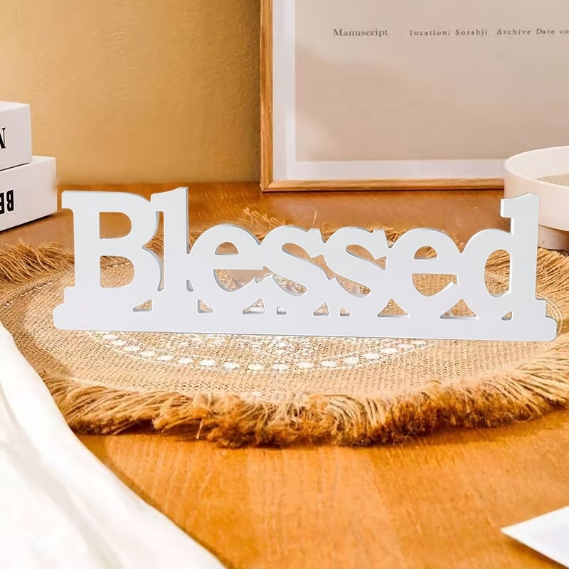 White Blessed Farmhouse Dining Table Centerpiece for Office Living Room - Image 3