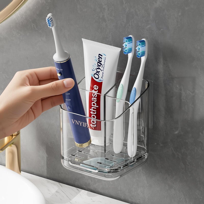 VNYIFAN Toothbrush Holders for Bathrooms, 3 Slots Detachable Electric Toothbrush Holder Wall Mounted with Divider, Removable Tooth Brush and Toothpaste Holder Organizer for Bathroom/Kitchen/Office - Image 1
