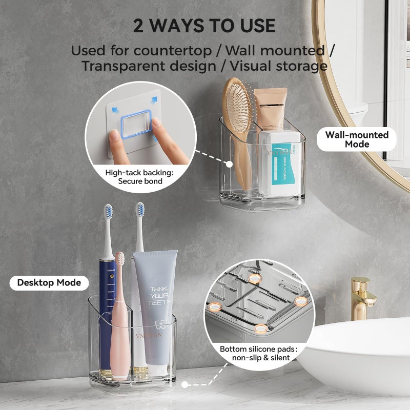 VNYIFAN Toothbrush Holders for Bathrooms, 3 Slots Detachable Electric Toothbrush Holder Wall Mounted with Divider, Removable Tooth Brush and Toothpaste Holder Organizer for Bathroom/Kitchen/Office - Image 2