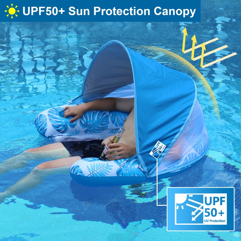 COOLCOOLDEE Pool Float with Canopy for Adults - XL Inflatable Lounge Chair with Adjustable Sun Shade Cover, Drink Cup Holder, Ergonomic Headrest - Image 2