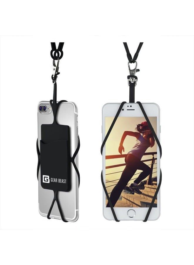 Universal Cell Phone Lanyard Compatible with iPhone, Galaxy & Most Smartphones Includes Phone Case Holder with Card Pocket, Silicone Neck Strap