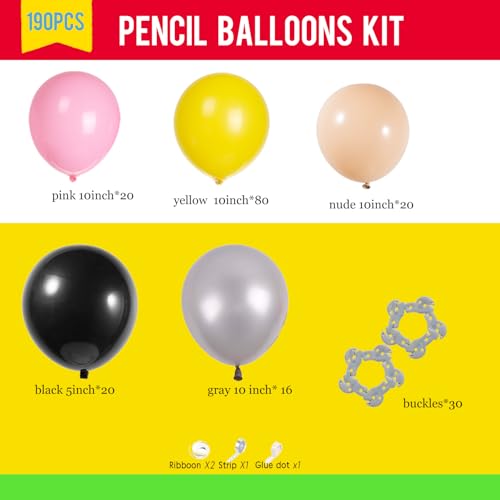 besttideyes Back to School Pencil Balloon Garland Kit - 180Pcs DIY Colorful Latex Balloons for Welcome First Day of School Classroom Kindergarten & Graduation Party Decoration - Image 5