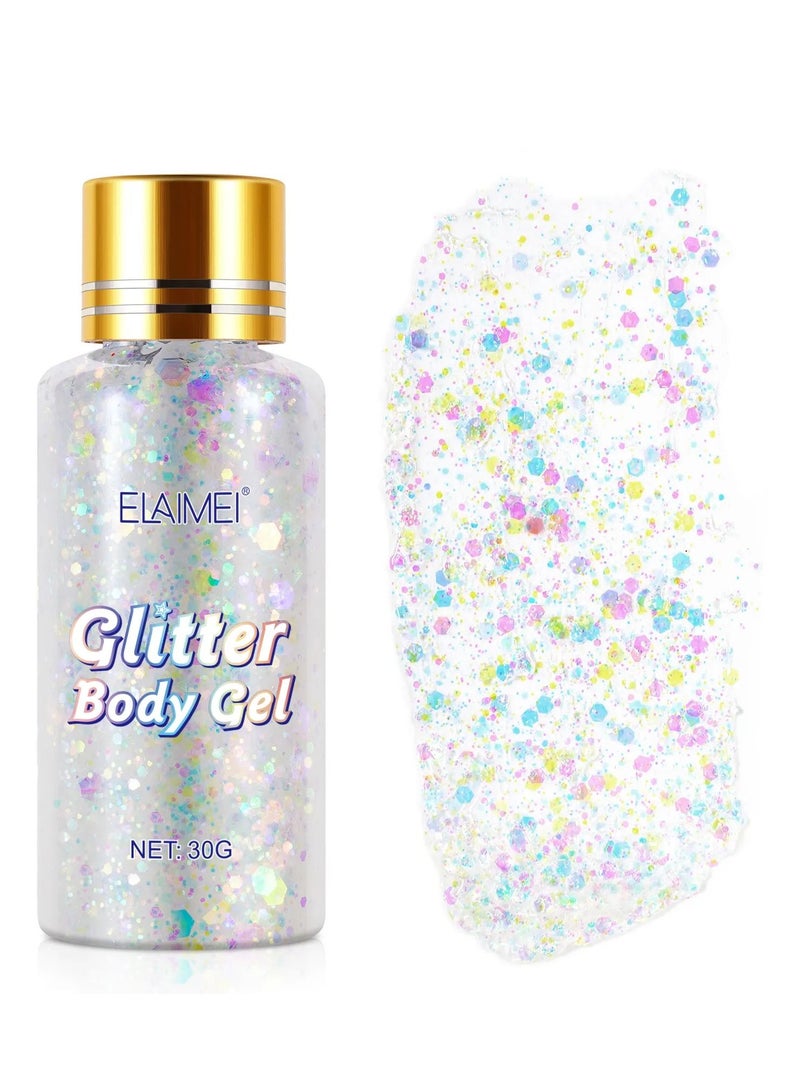Elaimei White Glitter Body Gel Glitter Gel Art for Decoration Party Festival Can Used on Eye Glitter Hair Body Face for Women 30g  - Image 2