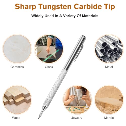 Ofasixx 5+20 Tungsten Carbide Metal Scribe Scriber Tool & Engraving Pen Set, No Need Sharpening, More Accurate&Quicker, Magnetic Design, Metal/Leather/Glass/Wood Layouts Choice - Image 5