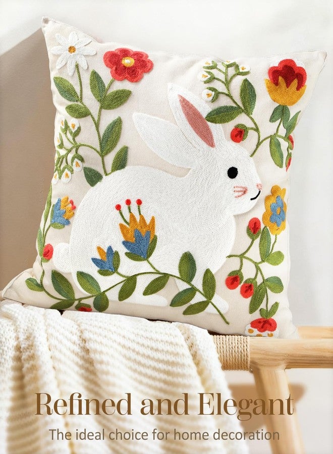 Kokaaee Embroidered Throw Pillow Cover 18x18 Inch - Easter Spring Boho Decorative Animal Pillow Covers with Zipper for Couch Sofa Bedroom Living Room Cushion Pillowcase, Rabbit Floral - Image 5