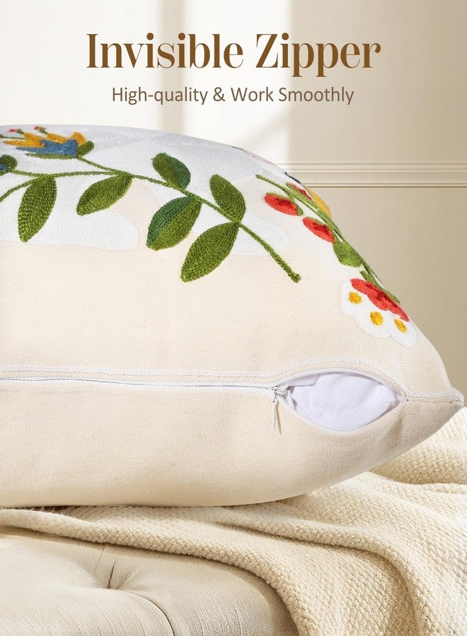 Kokaaee Embroidered Throw Pillow Cover 18x18 Inch - Easter Spring Boho Decorative Animal Pillow Covers with Zipper for Couch Sofa Bedroom Living Room Cushion Pillowcase, Rabbit Floral - Image 3