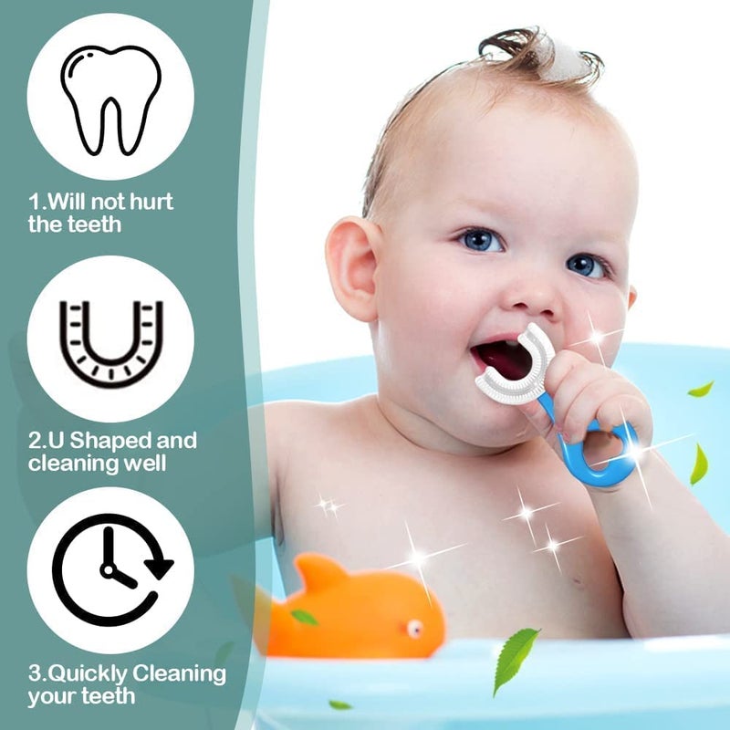 ZIPRON Baby U-Shaped Silicone Tooth Brush, Manual, Soft Bristles with 360 Degree Dental Cleaning For Toddlers And Children, Food Grade Soft Silicone Brush Head - Pack of 2 - Image 4