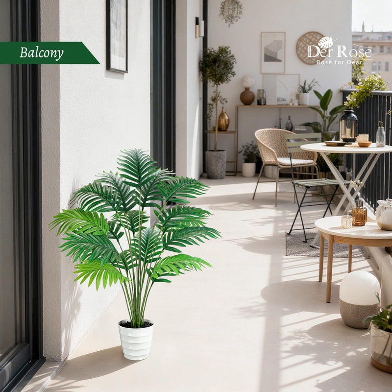 Der Rose 28 Fake Palm Tree Tall Artificial Plants Areca Faux Trees Indoor in White Pot for Home Office Living Room Floor Porch Balcony Decor - Image 2