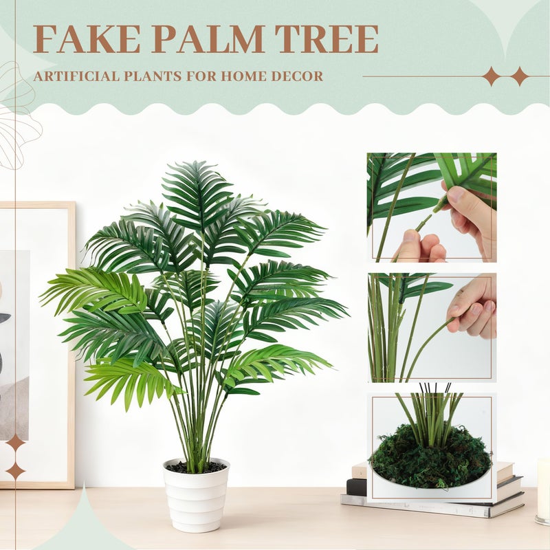 Der Rose 28 Fake Palm Tree Tall Artificial Plants Areca Faux Trees Indoor in White Pot for Home Office Living Room Floor Porch Balcony Decor - Image 4