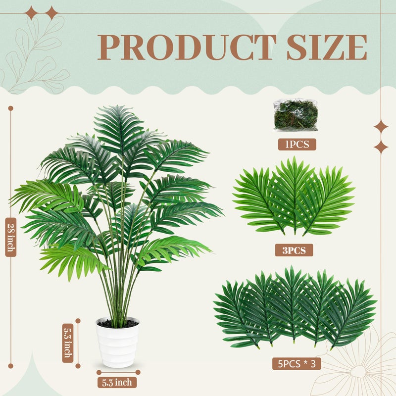 Der Rose 28 Fake Palm Tree Tall Artificial Plants Areca Faux Trees Indoor in White Pot for Home Office Living Room Floor Porch Balcony Decor - Image 3