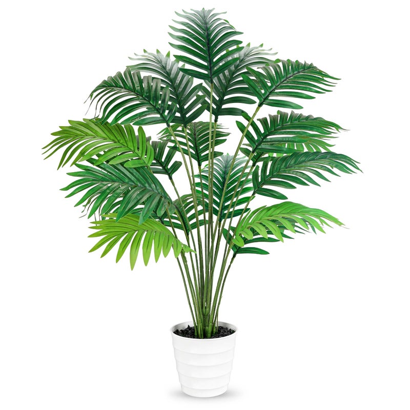 Der Rose 28 Fake Palm Tree Tall Artificial Plants Areca Faux Trees Indoor in White Pot for Home Office Living Room Floor Porch Balcony Decor - Image 1