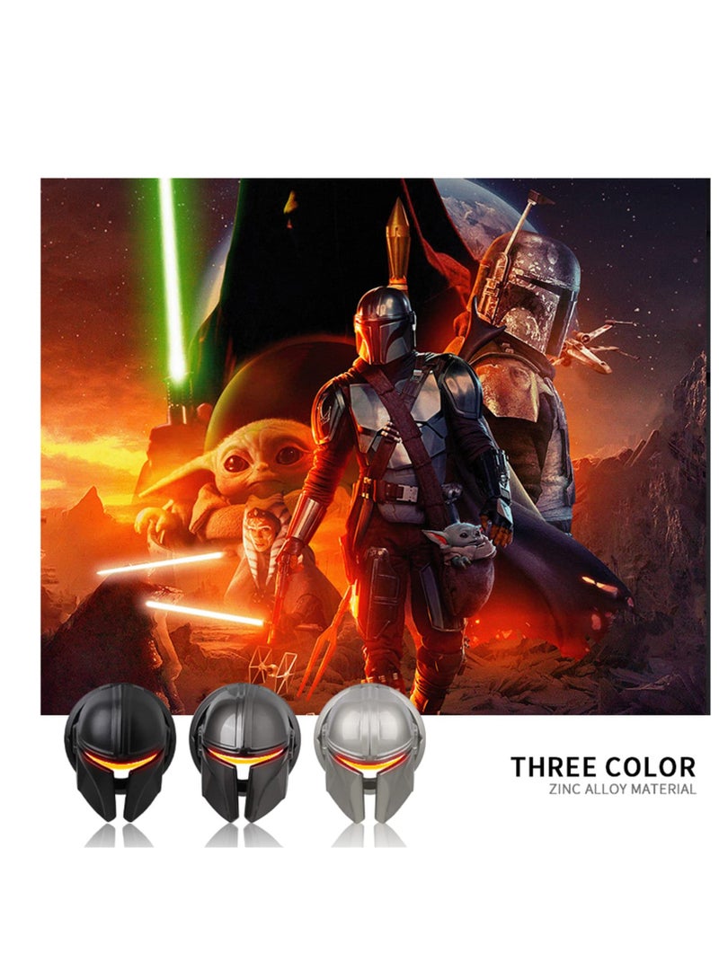 SYOSI Push to Start bu tton Cover for Mando The Mandalorian Star Wars, Car Ignition bu tton Cover, 3D Cool Car Interior Start and Stop bu tton Decoration Ring, Anti Scratch Car bu tton Ring Titanium Black - Image 3