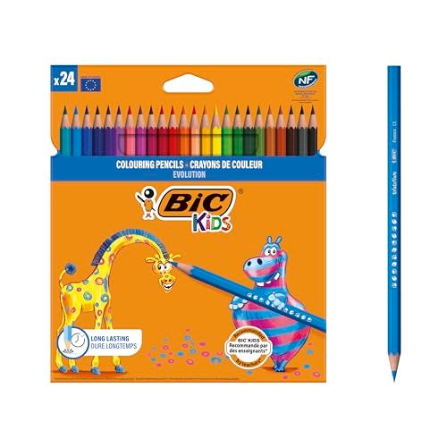 BIC Kids Evolution Coloured Pencils, Vivid Colouring, Easy to Sharpen, Extra Resistant BIC, School Supplies, 24 Pack - Image 1