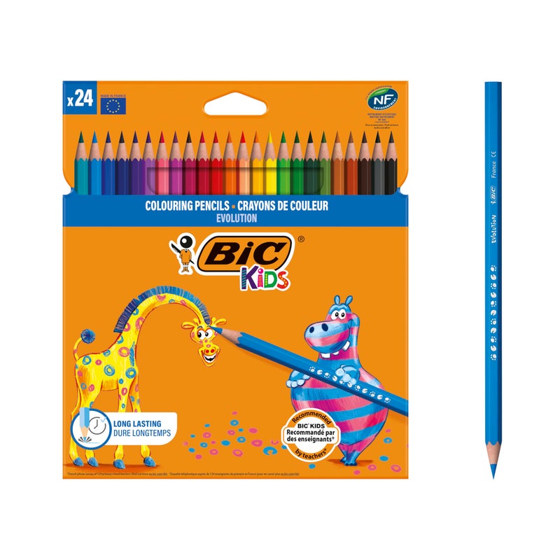 BIC Kids Evolution Coloured Pencils, Vivid Colouring, Easy to Sharpen, Extra Resistant BIC, School Supplies, 24 Pack - Image 2
