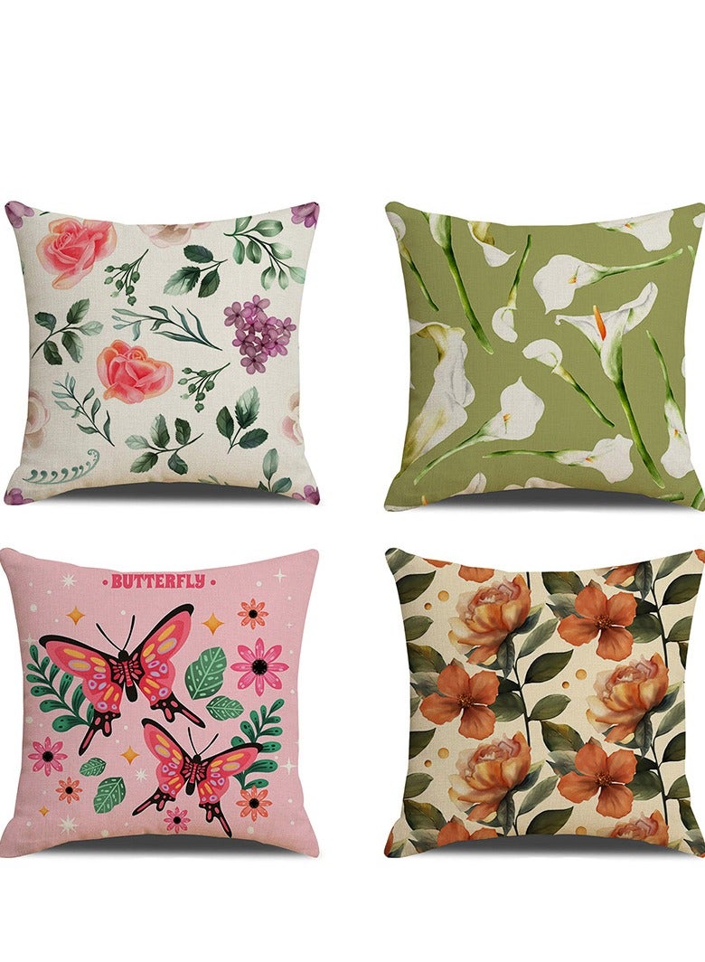 Decorative Throw Pillow Covers 18x18 inches Set of 4 Birds Butterfly and Plant Cushion Covers 45cm x 45cm Boho Linen Square Throw Pillow Cases for Living Room Sofa Couch Bed Pillowcases - Image 1
