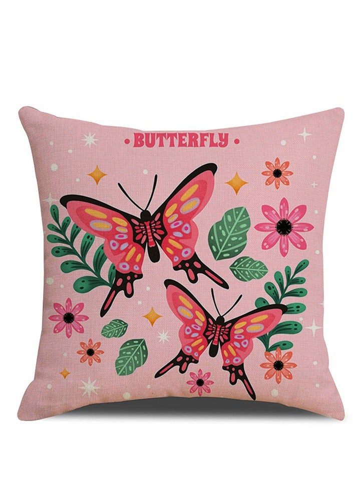 Decorative Throw Pillow Covers 18x18 inches Set of 4 Birds Butterfly and Plant Cushion Covers 45cm x 45cm Boho Linen Square Throw Pillow Cases for Living Room Sofa Couch Bed Pillowcases - Image 2