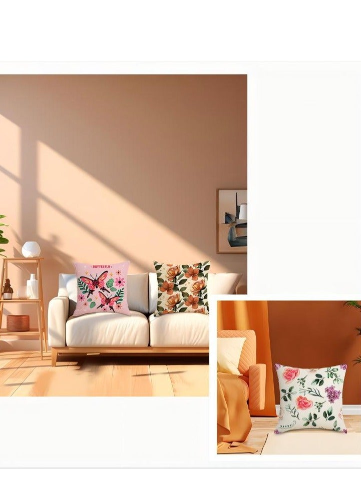 Decorative Throw Pillow Covers 18x18 inches Set of 4 Birds Butterfly and Plant Cushion Covers 45cm x 45cm Boho Linen Square Throw Pillow Cases for Living Room Sofa Couch Bed Pillowcases - Image 5
