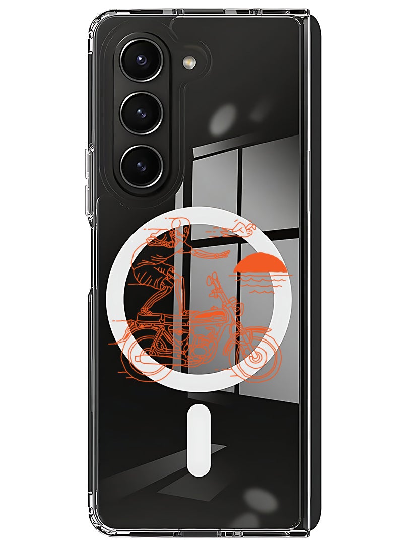 Theodor Magnetic Case for Samsung Galaxy Z Fold 5 Compatible with MagSafe Wireless Charging, Shockproof Phone Bumper Cover Skull Rider orange - Image 1