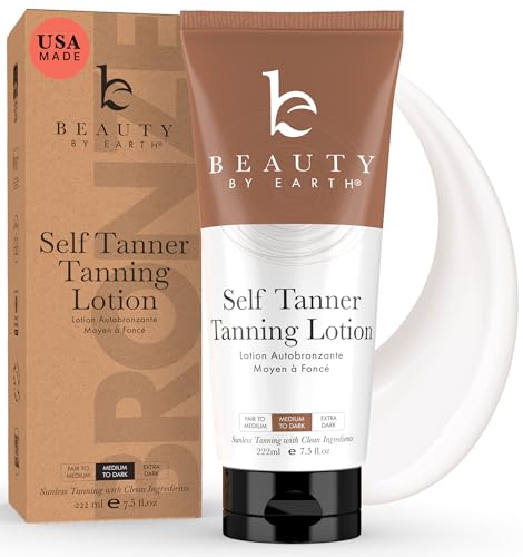 Beauty by Earth Beauty by Earth Self Tanner  USA Made with Natural  Organic Ingredients Moisturizing Self Tanning Lotion with Aloe Vera  Coconut for a Natural Glow StreakFree Fake Tan Medium to Dark 